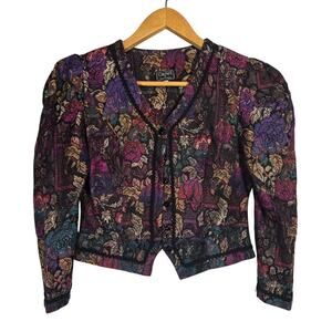 Vtg Cachet by‎ Bari Protas Brocade Jacket Cropped Artsy 11/12 Floral Retro